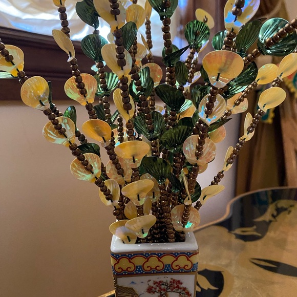 Handmade beaded seashell Artificial flower stems with Chinese vase - Picture 7 of 7